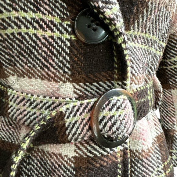 CAbi #730 NWT Coat Women's 4 Jacket Plaid Kate Pink Brown Spy Belted Wool Blend - Picture 7 of 7